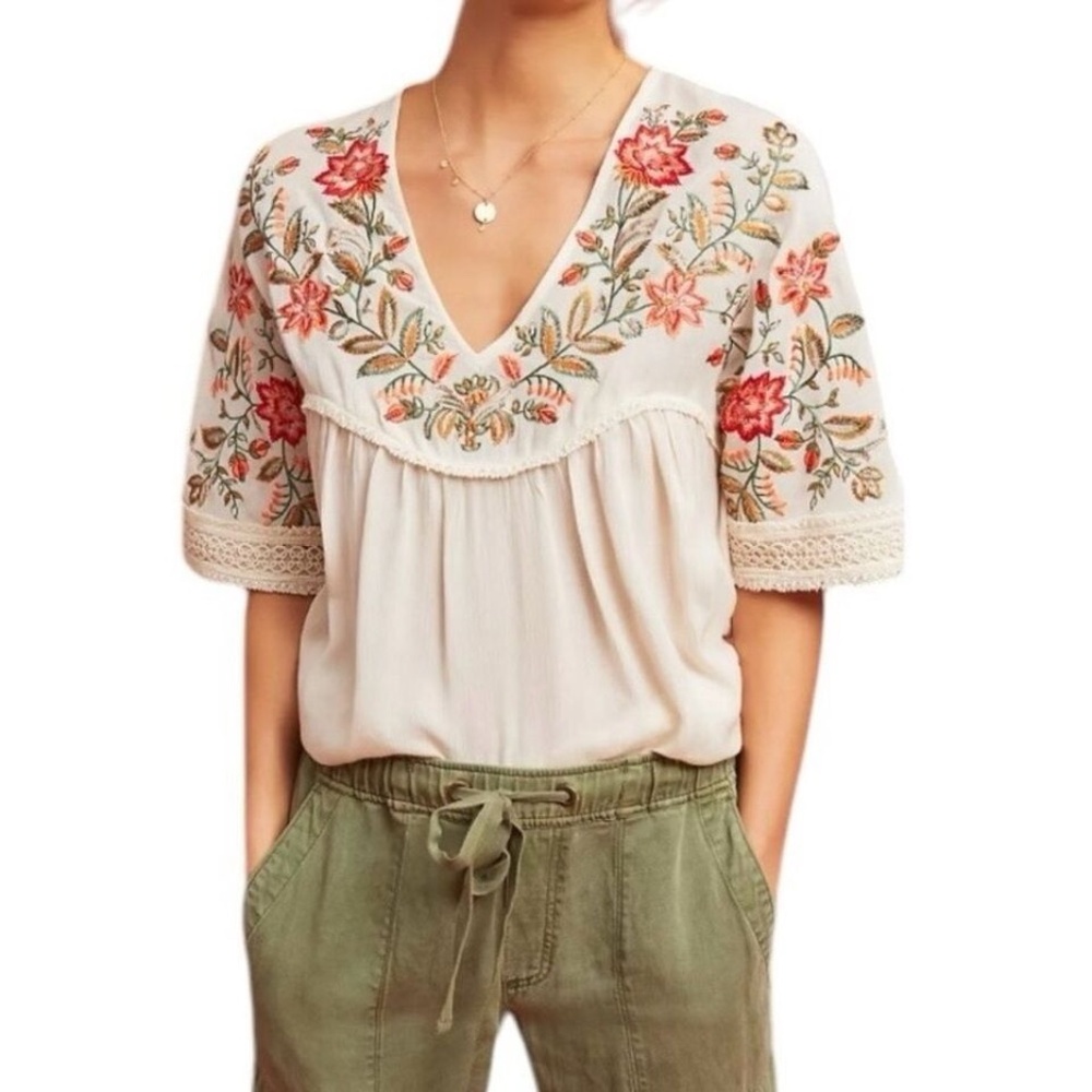 Anthropologie Ranna Gill Jumel Embroidered Blouse, Size Small